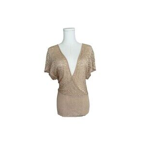 Ann Taylor Loft Womens Crochet Sweater Gold S Criss Cross Front